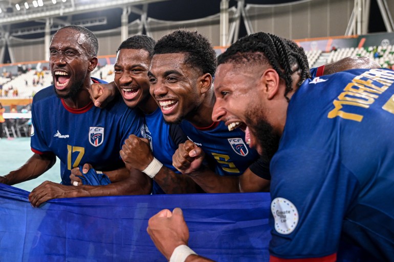 Cape Verde's players celebrate after winning Ghana