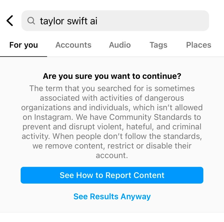 taylor swift ai search instagram