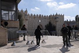 Israeli paramilitary officers have closed off Damascus Gate as well as other entrances into Jerusalem&#039;s Old City since October 7, 2023. in what residents liken to a siege [Faiz Abu Rmeleh/Al Jazeera]