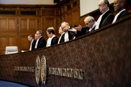 Nawaf Salam (C), President of the Court presides over a hearing at the International Court of Justice (ICJ) on the legal consequences of the Israeli occupation of Palestinian territories, The Hague, the Netherlands [ROBIN VAN LONKHUIJSEN/EPA]