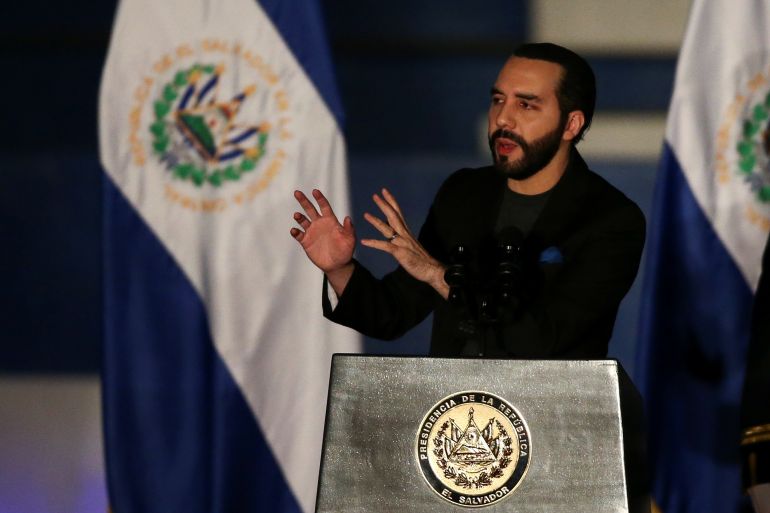 El Salvador's President Nayib Bukele speaks during a deployment ceremony for the Territorial Control plan and army officers' graduation at the Captain Gerardo Barrios Military Academy in Antiguo Cuscatlan, El Salvador December 15, 2021