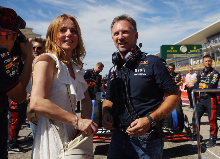 Formula One F1 - United States Grand Prix - Circuit of the Americas, Austin, Texas, U.S. - October 22, 2023 Red Bull team principal Christian Horner with his wife, Geri Horner on the grid before the race REUTERS/Brian Snyder