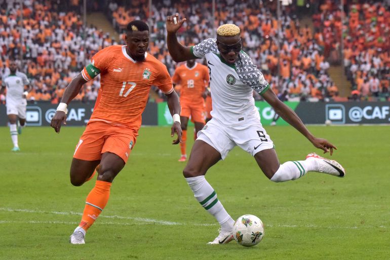 Victor Osimhen shoots for Nigeria against Ivory Coast