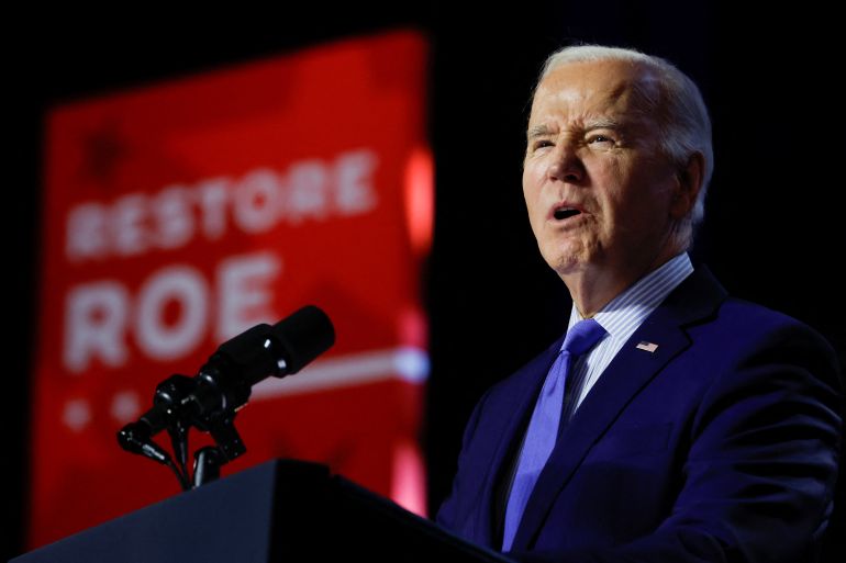 US President Joe Biden delivers remarks, during a campaign event focusing on abortion rights at the Hylton Performing Arts Center, in Manassas, Virginia, US, January 23, 2024