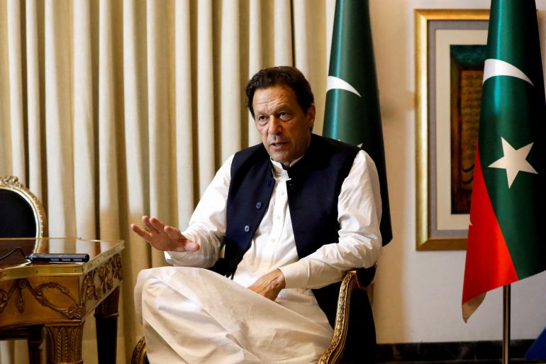 Former Pakistani Prime Minister Imran Khan speaks with Reuters during an interview, in Lahore, Pakistan March 17, 2023
