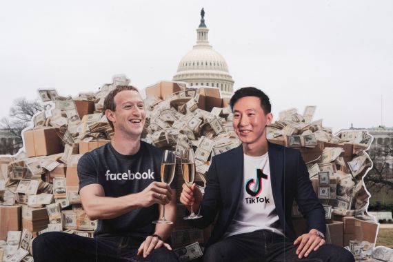 An installation protesting against Meta CEO Mark Zuckerberg and TikTok CEO Shou Zi Chew is seen in front of the U.S. Capitol ahead of a Senate Judiciary hearing on Big Tech and online child sexual exploitation, on Capitol Hill in Washington, U.S.,
