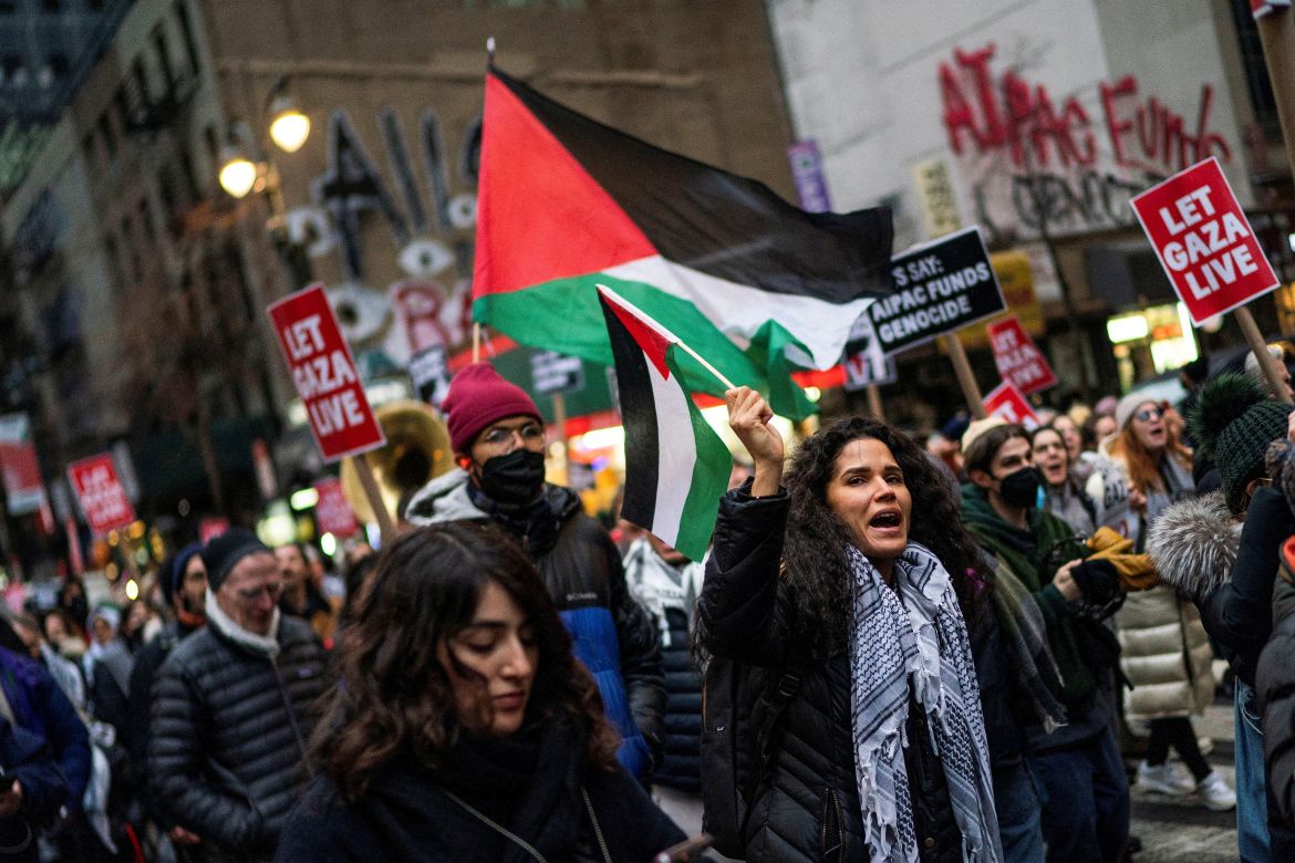 Protesters march demanding a ceasefire and the end of Israel attacks on Gaza, in New York City