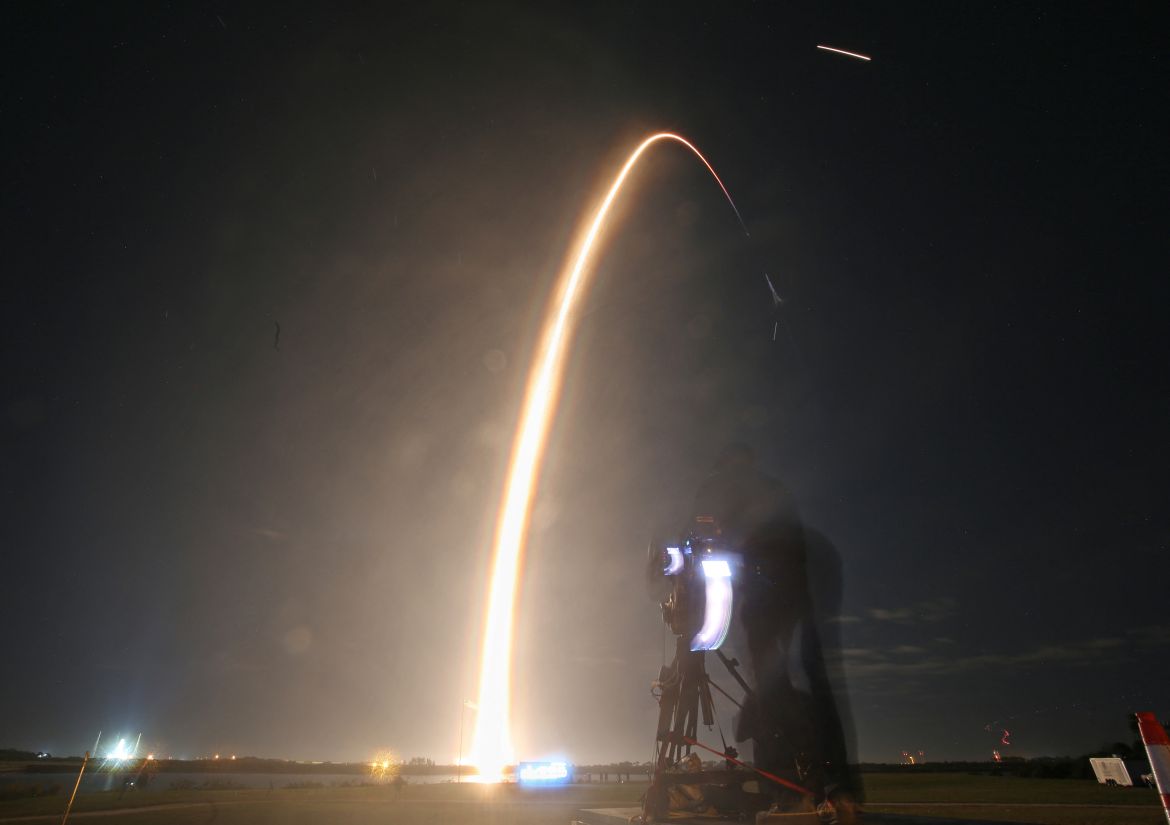 A SpaceX Falcon 9 rocket lifts off from launch pad LC-39A at the Kennedy Space Center with the Intuitive Machines' Nova-C moon lander mission, in Cape Canaveral, Florida, on February 15