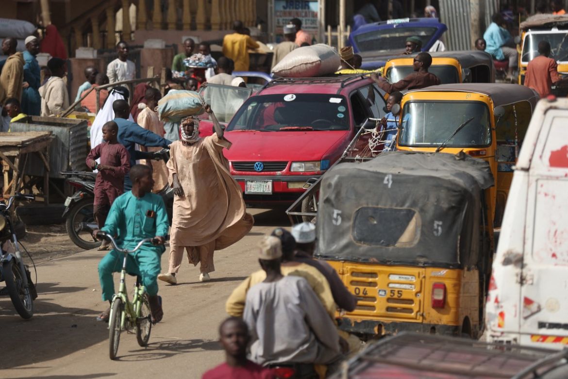 General view of motorists outside Jibia market