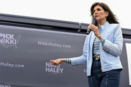 Republican presidential candidate and former United Nations Ambassador Nikki Haley speaks at a campaign event in Greenwood, South Carolina [File: Matt Kelley/The Associated Press