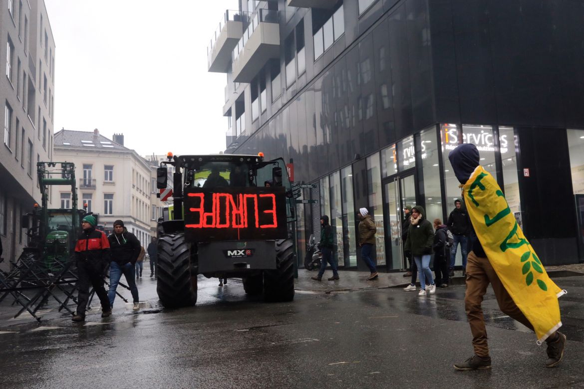 Angry farmers clash with police near the European Union's headquarters