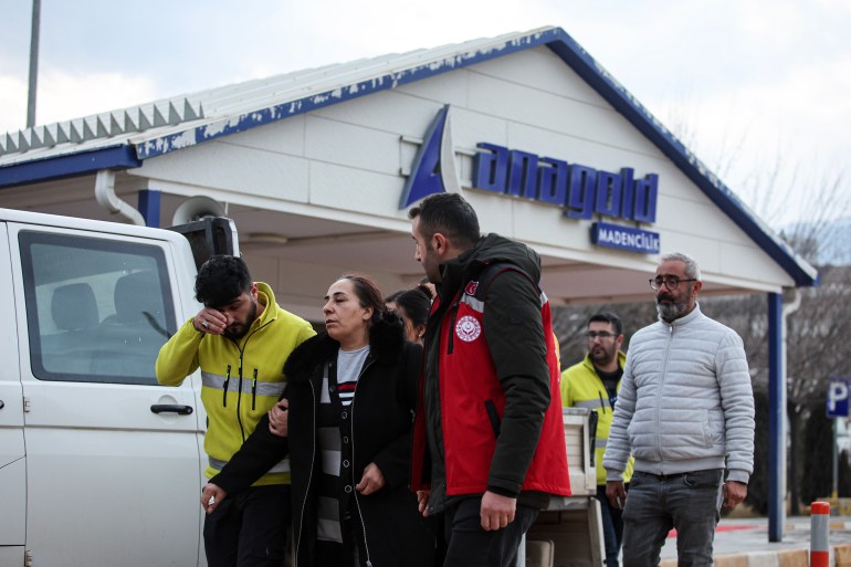 Relatives of missing miners arrive after a landslide occurred in a gold mine operated by Anagold Mining in İliç district of Erzincan on January 14, 2024