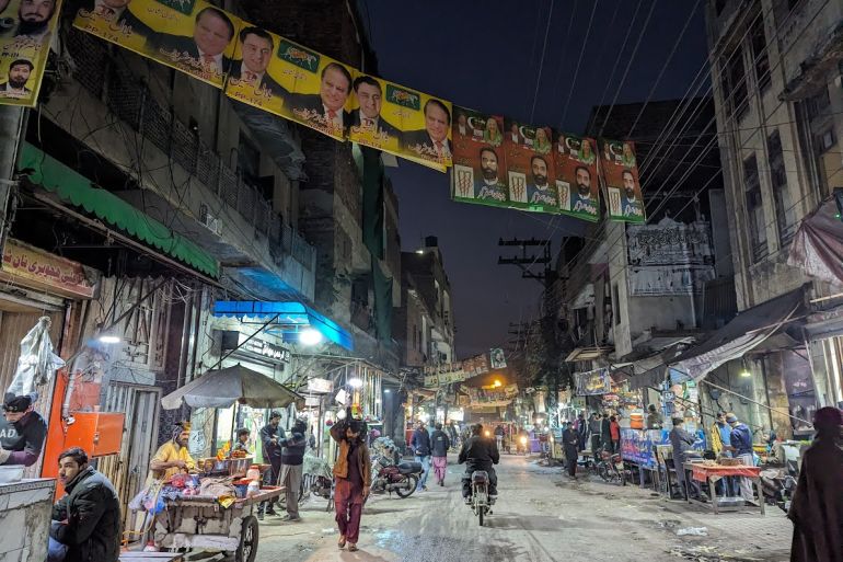 Banners of PMLN and PTI hanging together in Lahore.