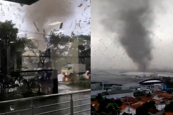 Tornado in Indonesia's West Java region could be seen from far and damaging homes and buildings up close.