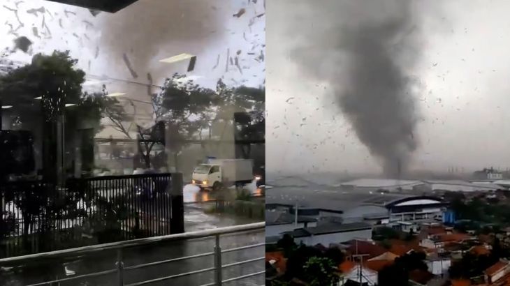 Tornado in Indonesia's West Java region could be seen from far and damaging homes and buildings up close.