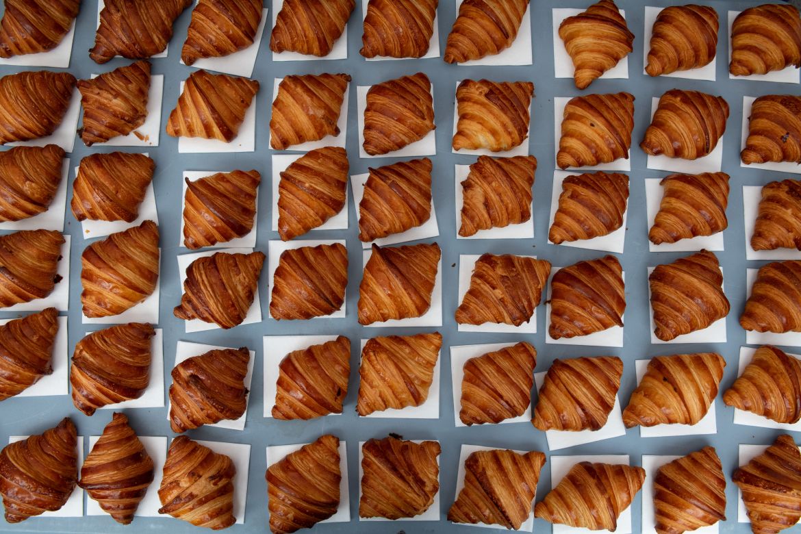 Croissants sit ready to be picked up by participants before the race.