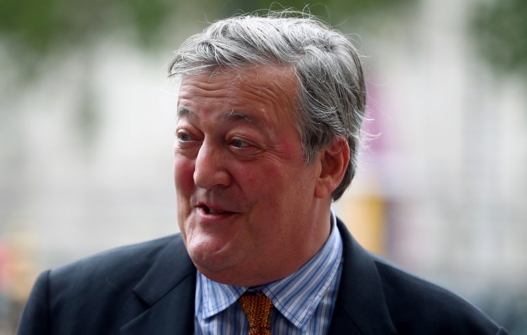 Actor Stephen Fry attends a Service of Thanksgiving for Sir Peter Hall at Westminster Abbey in London, Britain, September 11, 2018. REUTERS/Hannah McK