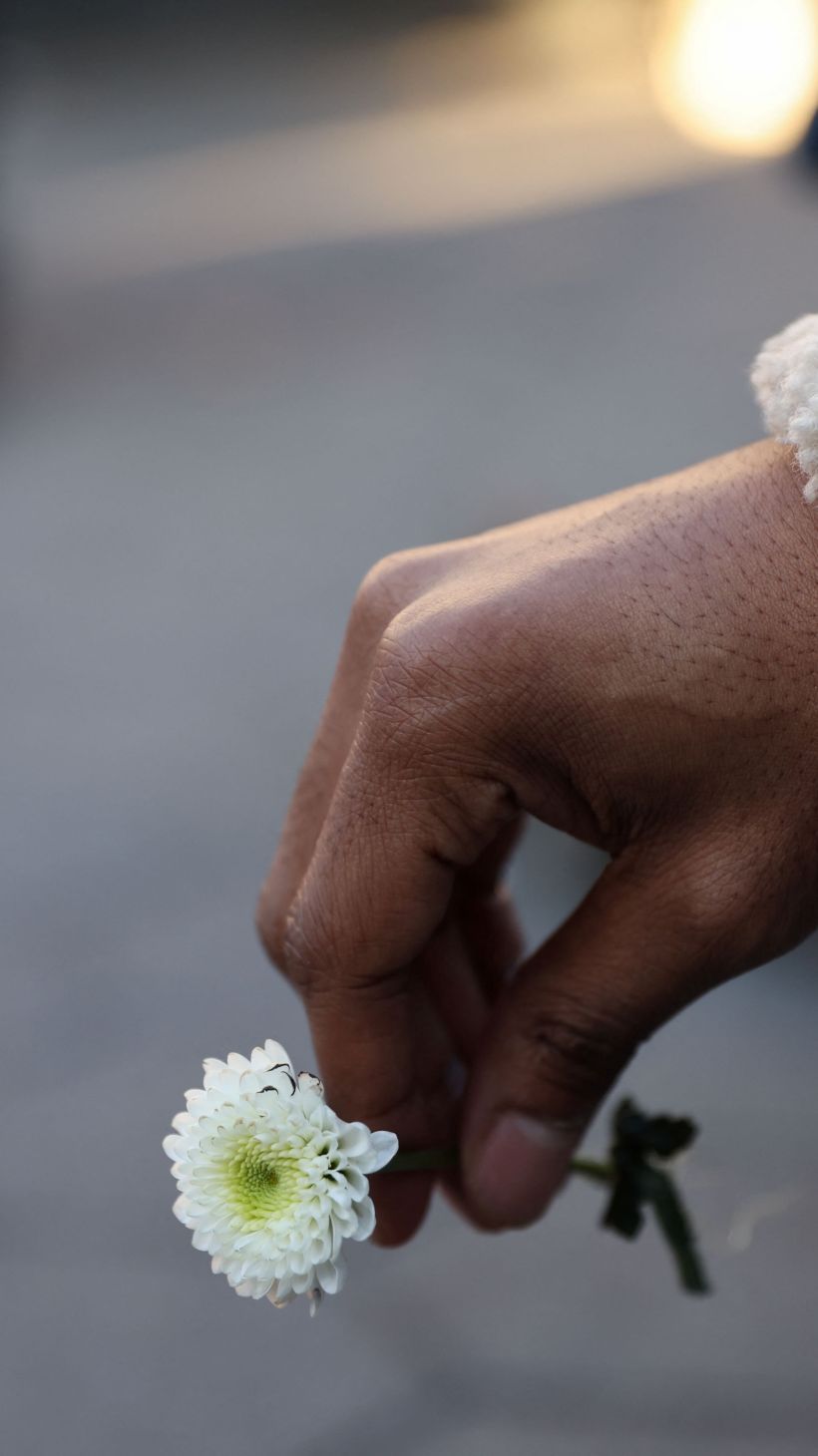 A person holds a flower