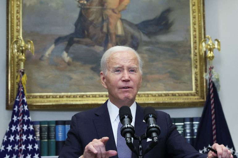 U.S. President Joe Biden speaks about his plans for continued student debt relief after a U.S. Supreme Court decision blocking his plan to cancel $430 billion in student loan debt, in the Roosevelt Room of the White House in Washington, U.S. June 30, 2023. REUTERS/Leah Millis