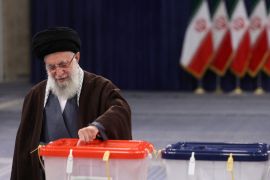 Iran&#039;s Supreme Leader Ayatollah Ali Khamenei casts his vote in Tehran [Majid Asgaripour/WANA via Reuters]