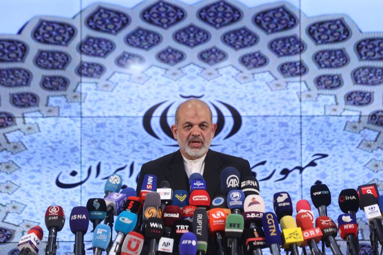 Iranian Interior Minister Ahmad Vahidi speaks during a press conference after the parliamentary elections in Tehran, Iran, March 4, 2024