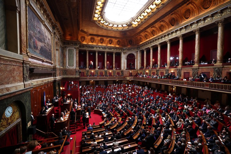 A general view shows MPs and Senators during the convocation of a congress of both houses of parliament in Versailles,