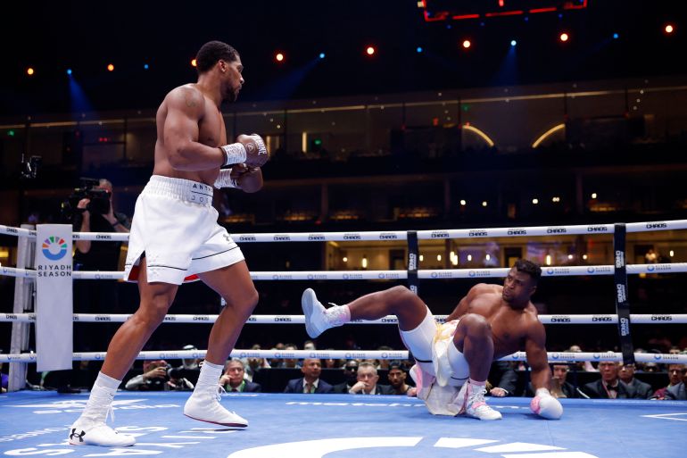 Anthony Joshua twice floored Francis Ngannou before knocking him out in the second round
