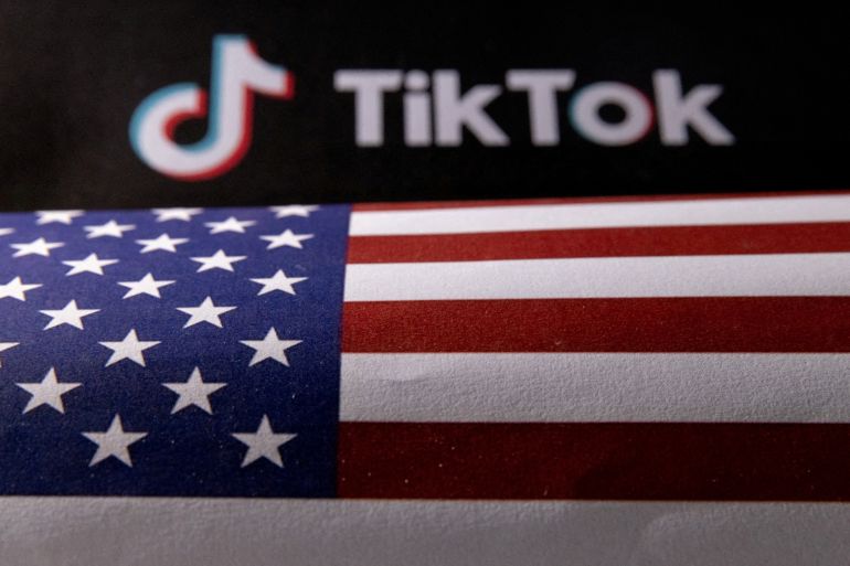 US flag and TikTok logo are seen in this illustration taken, June 2, 2023