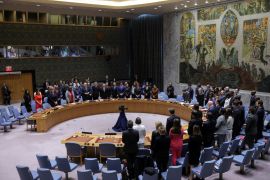 Members of the United Nations Security Council stand in silence, in honor of the victims of the Crocus City Hall concert venue Moscow attack, on the day of a vote on a Gaza resolution that demands an immediate ceasefire for the month of Ramadan leading to a permanent sustainable ceasefire, and the immediate and unconditional release of all hostages, at UN headquarters in New York City, US, March 25, 2024