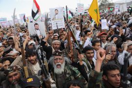 Protesters, mainly Houthi supporters, chant slogans as they rally to show solidarity with the Palestinians in the Gaza Strip, in Sanaa, Yemen [File: Khaled Abdullah/Reuters]