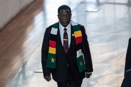 President of Zimbabwe Emmerson Mnangagwa arrives before the opening ceremony of the 37th Ordinary Session of the Assembly of the African Union (AU) at the AU headquarters in Addis Ababa on February 17, 2024. [Amanuel Sileshi / AFP]