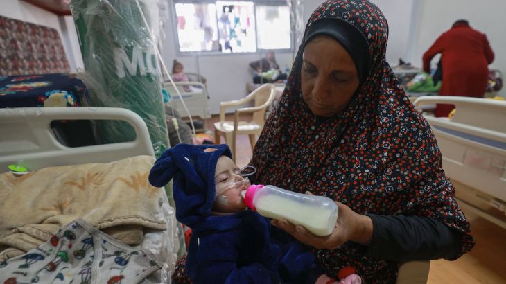 Palestinian children suffering from malnutrition receive treatment in Rafah, Gaza Strip on March 5, 2024. [Mohammed Abed/AFP]