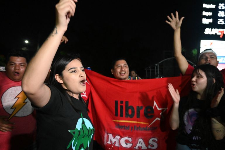 Supporters of the ruling Libertad y Refundacion party (LIBRE) celebrate in Tegucigalpa