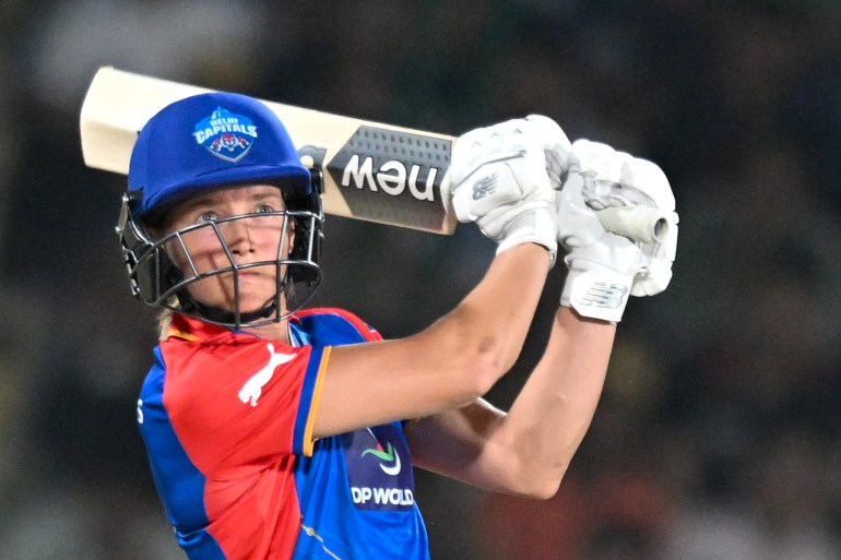 Delhi Capitals' captain Meg Lanning plays a shot during the Women's Premier League (WPL) Twenty20 cricket final match between Royal Challengers Bangalore and Delhi Capitals at the Arun Jaitley Stadium in New Delhi on March 17, 2024. (Photo by Sajjad HUSSAIN / AFP) / -- IMAGE RESTRICTED TO EDITORIAL USE - STRICTLY NO COMMERCIAL USE -- - -- IMAGE RESTRICTED TO EDITORIAL USE - STRICTLY NO COMMERCIAL USE --