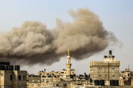 Smoke billows over Rafah, in the southern Gaza Strip, following an Israeli bombardment on March 27, 2024 [Said Khatib/AFP]