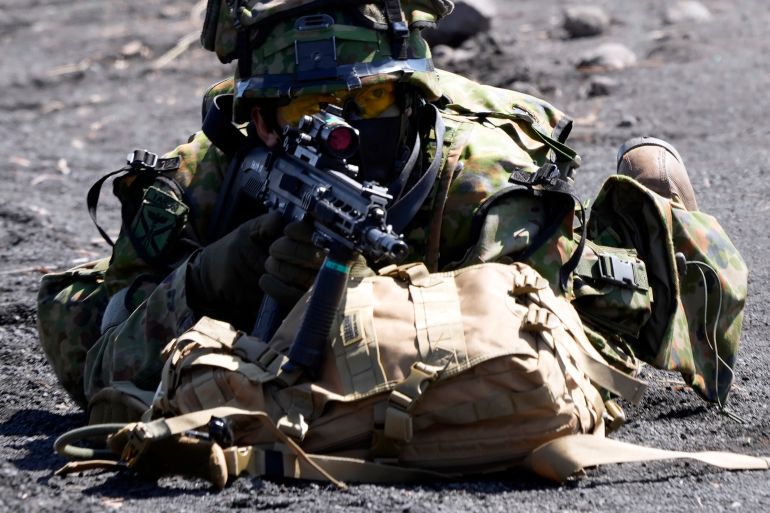 A US troop during military drill exercises in in Gotemba, Japan