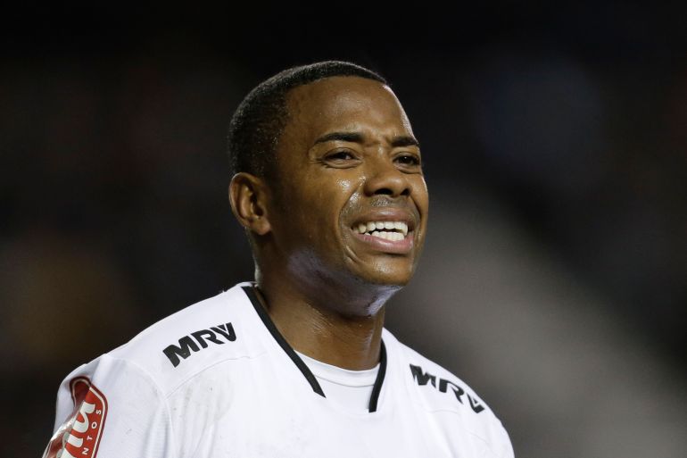 Atletico Mineiro's Robinho reacts after failing to score during a Copa Libertadores soccer match against Argentina's Racing in Buenos Aires
