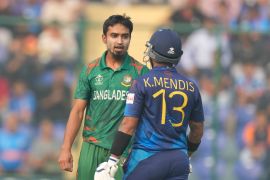 Bangladesh defeated Sri Lanka by three wickets when the teams last met during the ICC Cricket World Cup 2023 in India [File: Manish Swarup/AP]