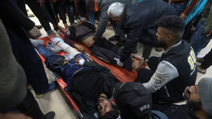 Palestinians wounded in the Israeli bombardment of the Gaza Strip are brought to Al Aqsa hospital in Deir al Balah, Gaza Strip, Monday, March 25, 2024.