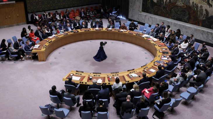 Members of the United Nations Security Council meet on the day of a vote on a Gaza resolution that demands an immediate ceasefire for the month of Ramadan leading to a permanent sustainable ceasefire, and the immediate and unconditional release of all hostages, at U.N. headquarters in New York City, U.S., March 25, 2024. REUTERS/Andrew Kelly