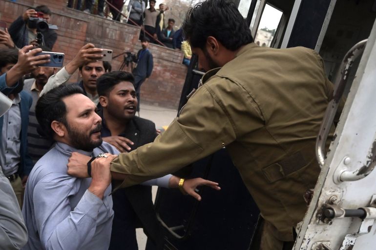 Police in Lahore detain PTI supporters as they protest alleged rigging in last month's elections
