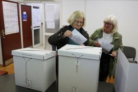 Women vote in the parliamentary election at a polling station in Zagreb [Marko Djurica/Reuters]