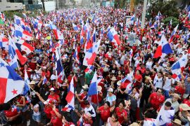 Panamanians celebrate in November after their country&#039;s top court deemed the Cobre Panama mining contract illegal, setting the stage for the mine to be a key issue in the 2024 presidential race [Aris Martinez/Reuters]