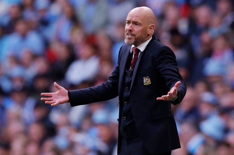 Soccer Football - FA Cup - Semi Final - Coventry City v Manchester United - Wembley Stadium, London, Britain - April 21, 2024 Manchester United manager Erik ten Hag reacts Action Images via Reuters/Andrew Couldridge