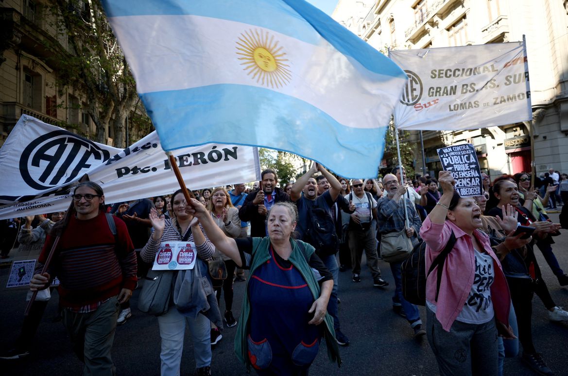 Argentine university students, unions, and social groups march to Casa Rosada government house to protest against President Javier Milei's "chainsaw" cuts on public education