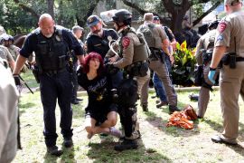 Law enforcement carry a pro-Palestinian protester at the University of Texas at Austin [Nuri Vallbona/Reuters]