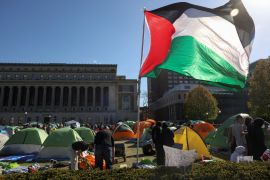Students continue to protest at an encampment supporting Palestinians on the Columbia University campus [Caitlin Ochs/Reuters]