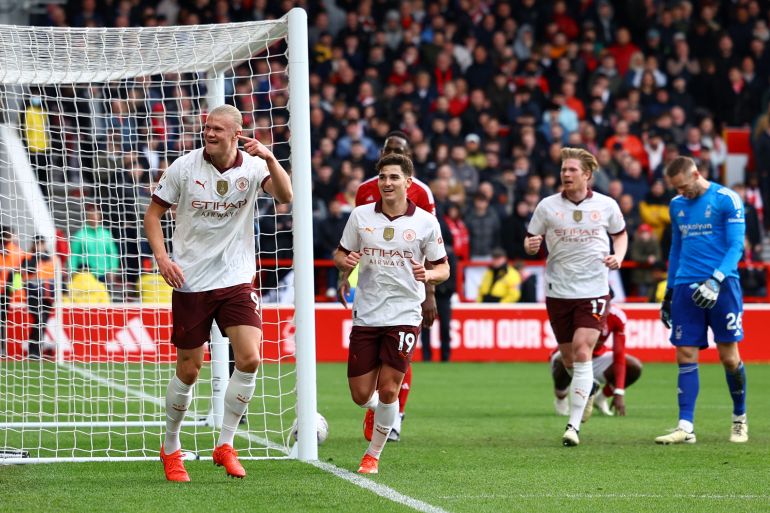 Manchester City's Erling Braut Haaland celebrates scoring their second goal