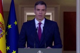 Spanish Prime Minister Pedro Sanchez announces he will remain in office in a national address from Madrid on April 29, 2024 [Spanish Government TV/Reuters]