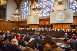 Judges are seated at the International Court of Justice in The Hague, Netherlands, on April 8, 2024, before a public hearing on Nicaragua&rsquo;s claim that Germany is aiding an Israeli genocide in Gaza [Mouneb Taim/Anadolu Agency]